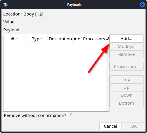 Payloads window